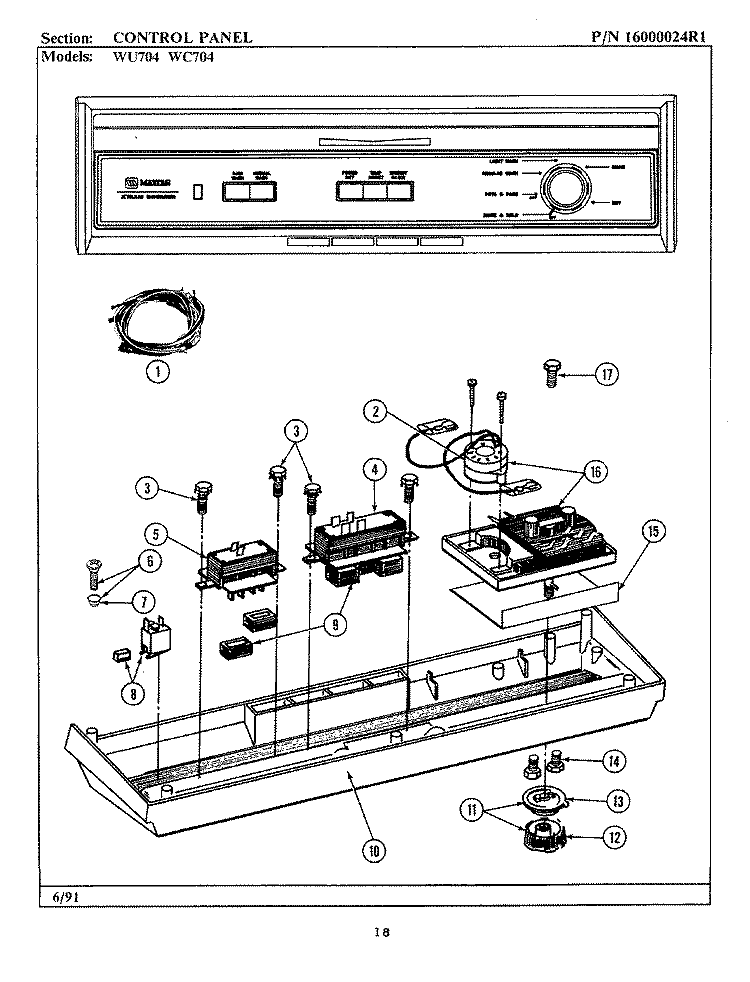 CONTROL PANEL (WC704) Diagram and Parts List for WC704  Maytag Dishwasher