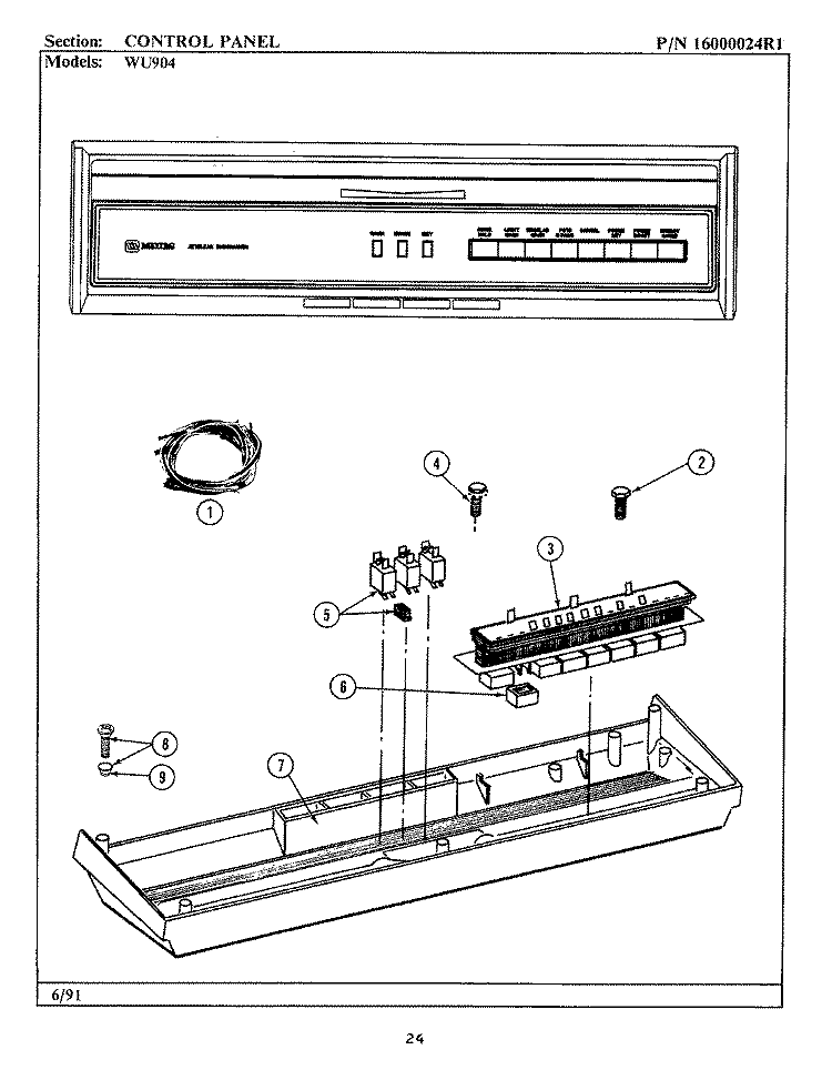 CONTROL PANEL (WU904) Diagram and Parts List for WU904  Maytag Dishwasher