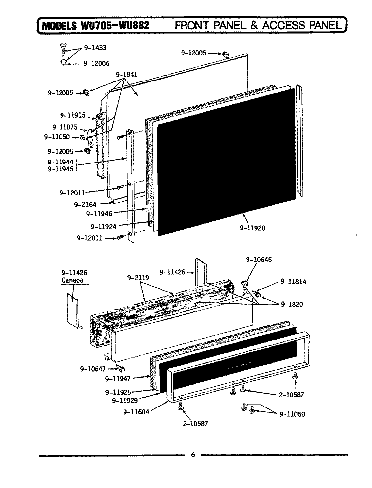 FRONT PANEL & ACCESS PANEL Diagram and Parts List for WU882  Maytag Dishwasher