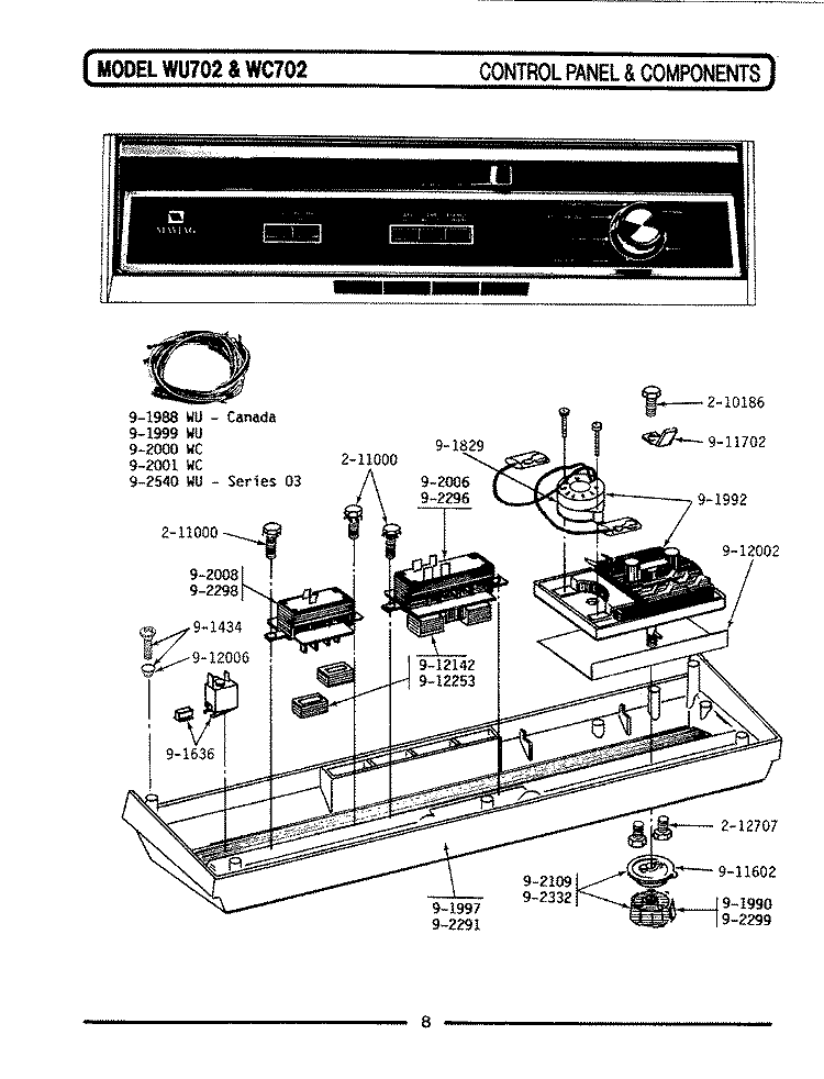 CONTROL PANEL & COMPONENTS Diagram and Parts List for WU702  Maytag Dishwasher