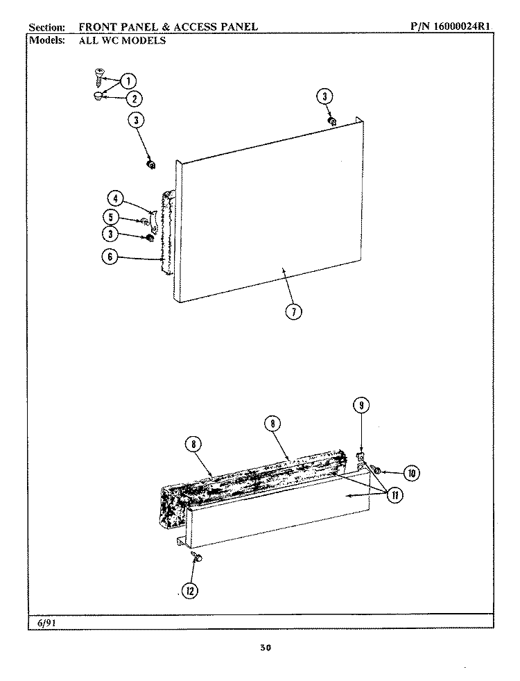 FRONT PANEL & ACCESS PANEL Diagram and Parts List for WC504  Maytag Dishwasher