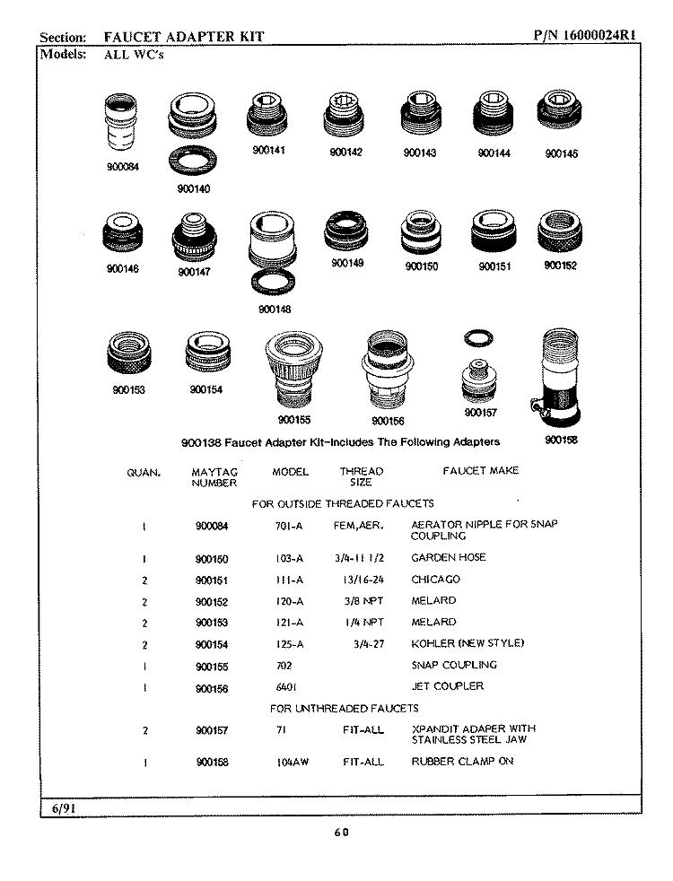 FAUCET ADAPTER KIT (INSIDE THREADED) Diagram and Parts List for WC504  Maytag Dishwasher