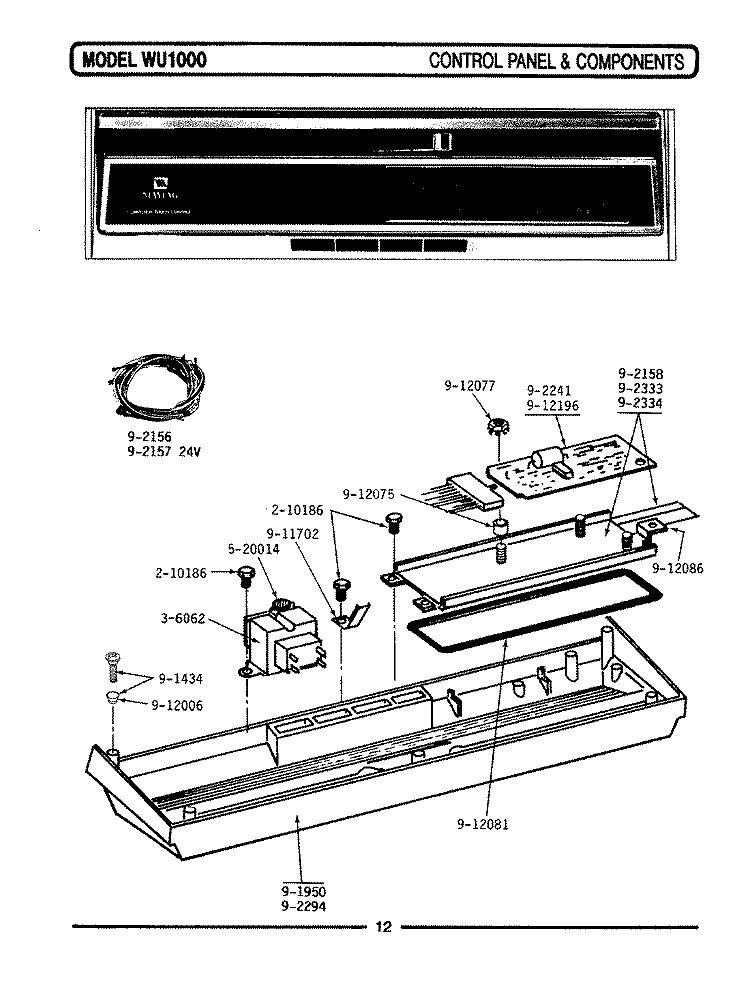 CONTROL PANEL & COMPONENTS (WU1000) Diagram and Parts List for WU1000  Maytag Dishwasher
