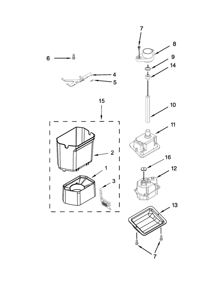 Motor And Ice Container Parts Diagram and Parts List for JS42PPDUDE00  Jenn-Air Refrigerator