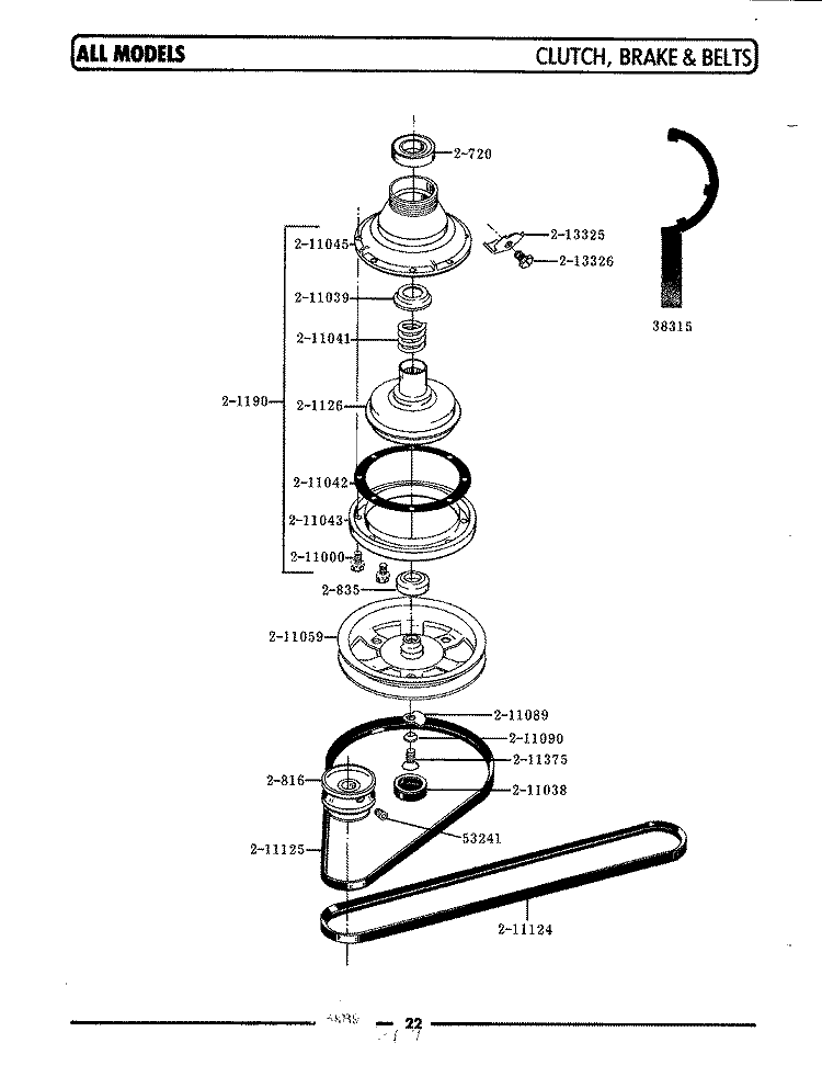 CLUTCH, BRAKE & BELTS Diagram and Parts List for A180  Maytag Washer