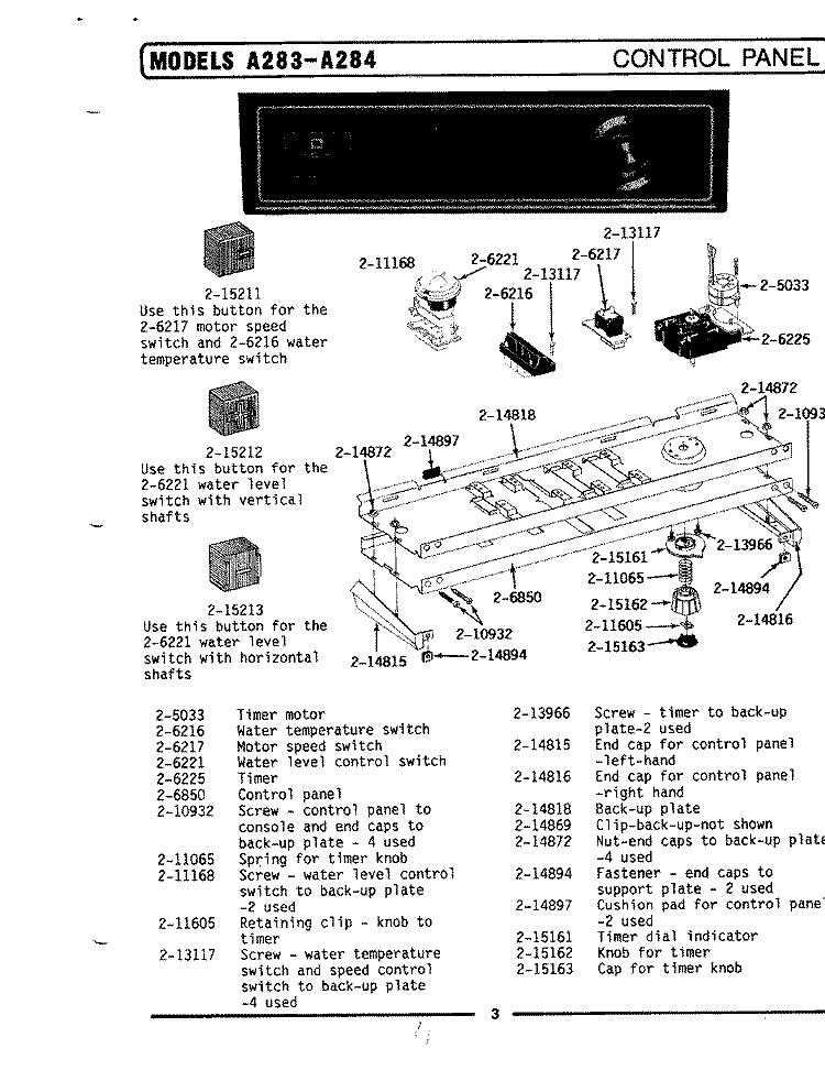 CONTROL PANEL Diagram and Parts List for LA283  Maytag Washer