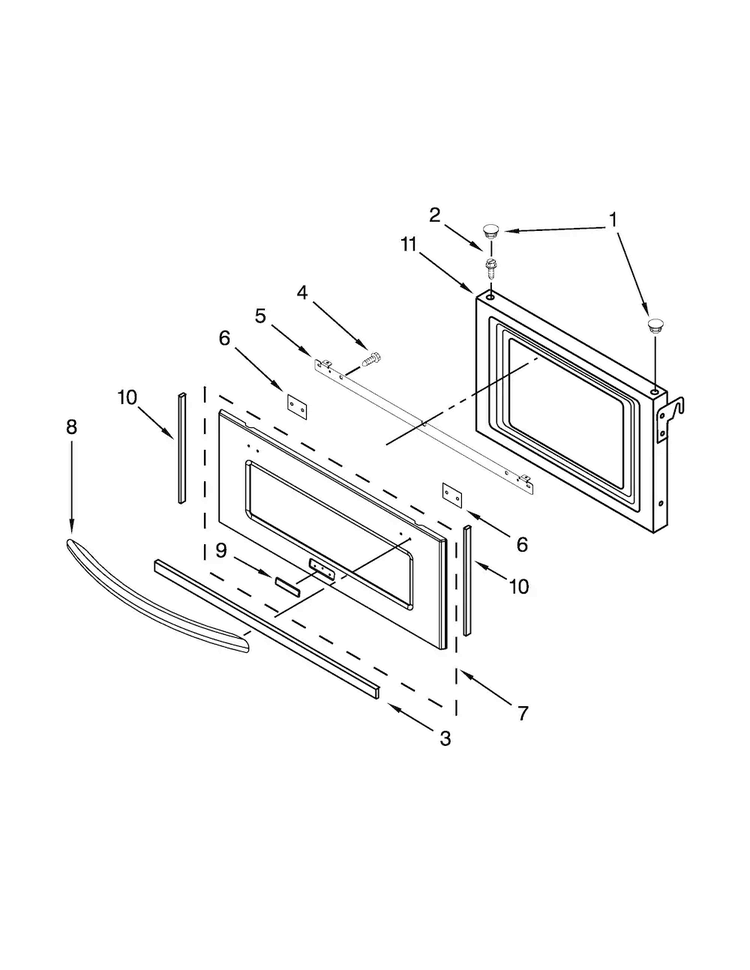 Microwave Door Parts Diagram and Parts List for JMW3430WP02  Jenn-Air Microwave