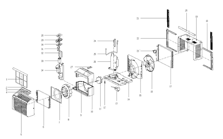 Cabinet Parts Diagram and Parts List for AW-05CM1FLU  Admiral Air Conditioner