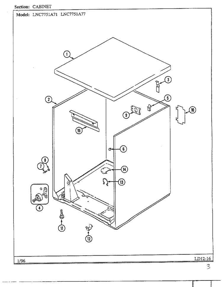 Cabinet Diagram and Parts List for LNC7751A77  Maytag Dryer