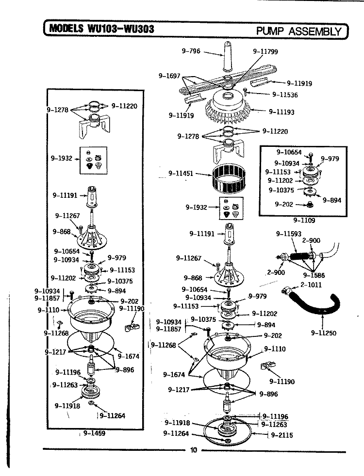 PUMP ASSEMBLY Diagram and Parts List for WU103  Maytag Dishwasher