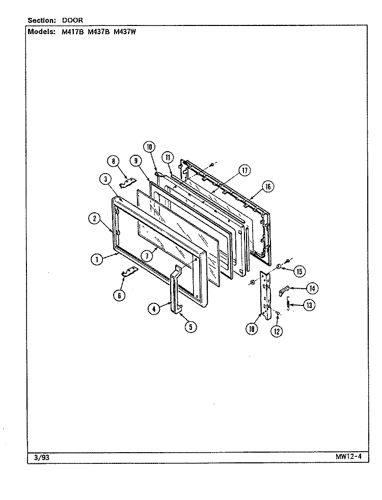 DOOR Diagram and Parts List for M417B  Jenn-Air Microwave Oven Combo