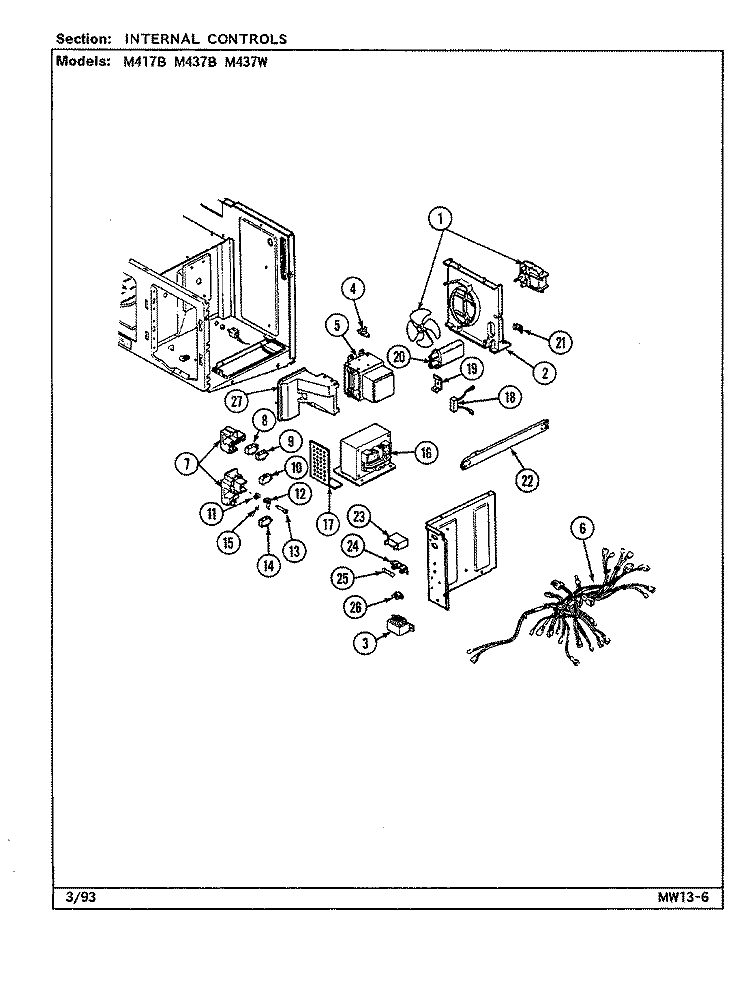 INTERNAL CONTROLS Diagram and Parts List for M417B  Jenn-Air Microwave Oven Combo