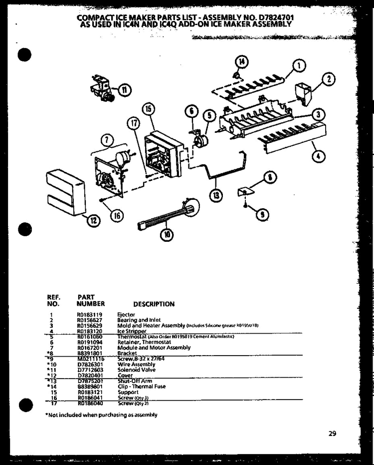 Compact Ice Maker Diagram and Parts List for 36531W-P1121901WW  Amana Refrigerator