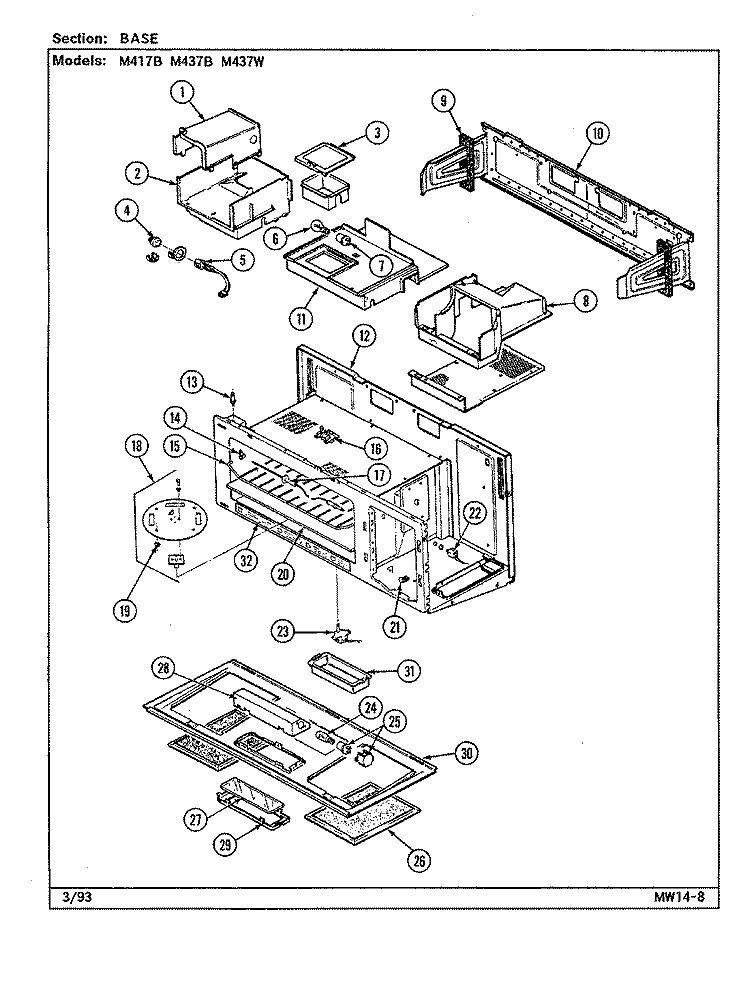 BASE Diagram and Parts List for M417B  Jenn-Air Microwave Oven Combo