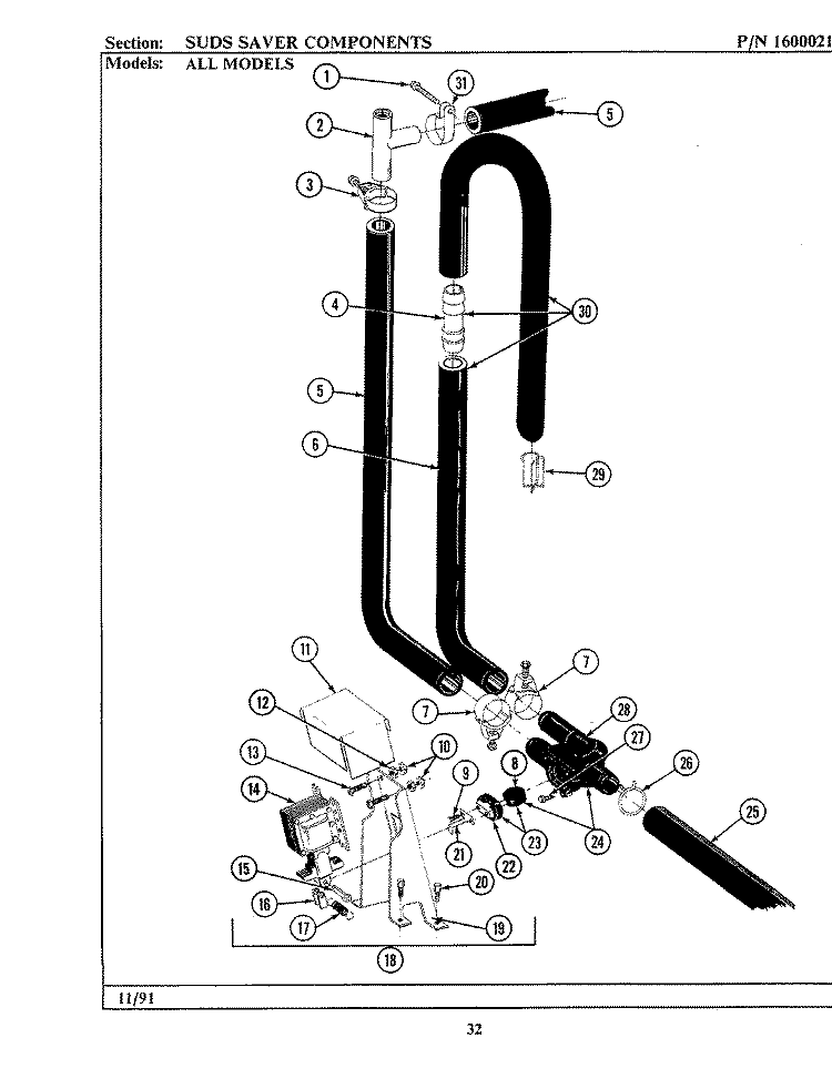 SUDS SAVER COMPONENTS Diagram and Parts List for A211S  Maytag Washer