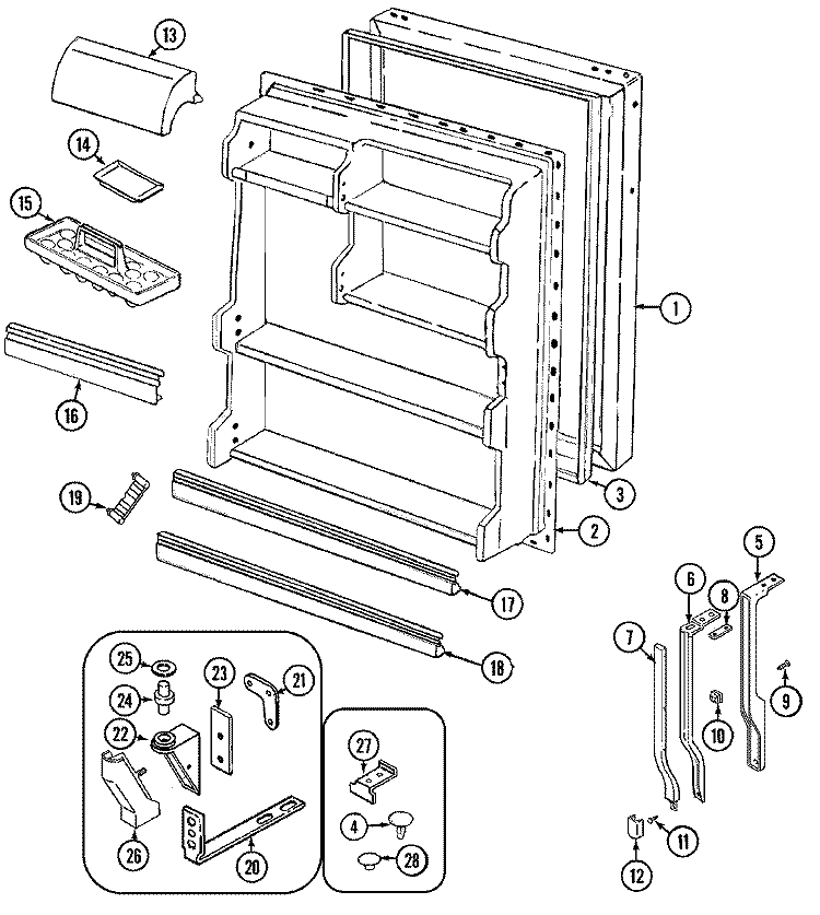 FRESH FOOD DOOR Diagram and Parts List for RTCA216AAE  Admiral Refrigerator