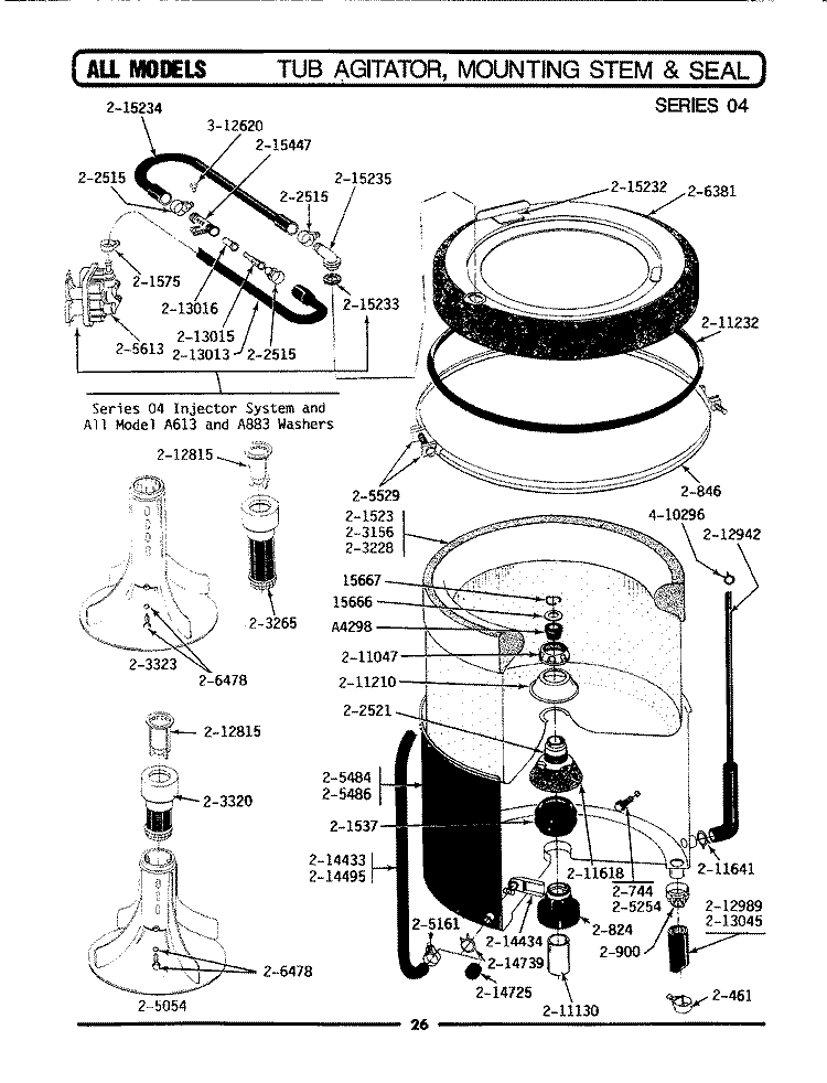 TUB, AGITATOR, MTG. STEM & SEAL (SER 04) Diagram and Parts List for A112  Maytag Washer