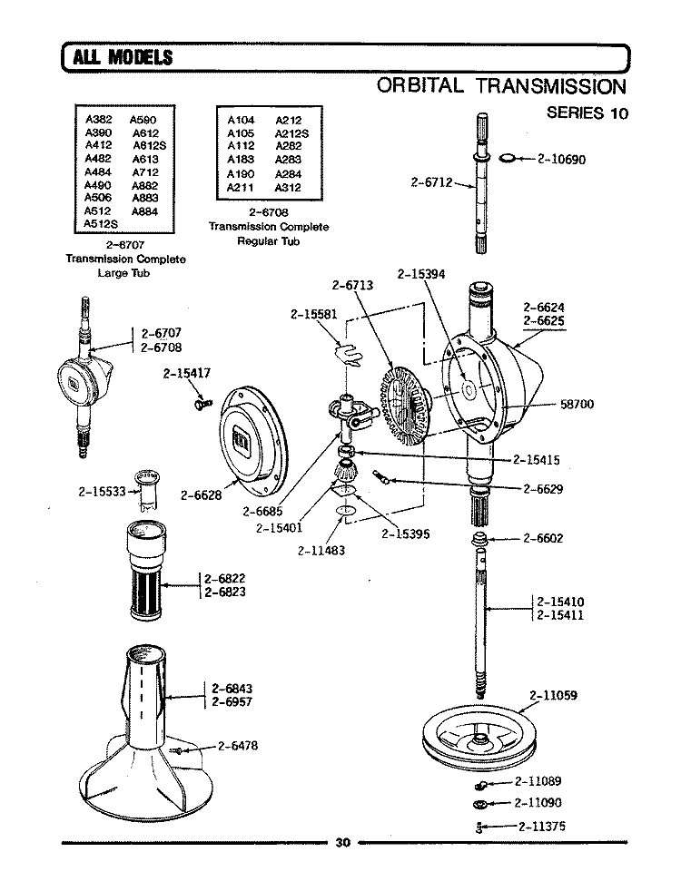 ORBITAL TRANSMISSION Diagram and Parts List for A112  Maytag Washer