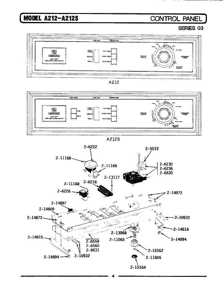 CONTROL PANEL Diagram and Parts List for LA212  Maytag Washer