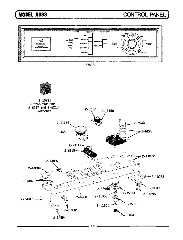CONTROL PANEL Diagram and Parts List for LA883  Maytag Washer