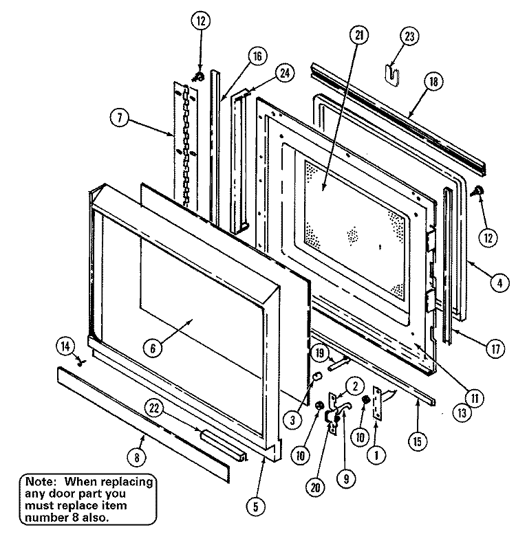 DOOR Diagram and Parts List for A9495XRB  Admiral Microwave Oven Combo