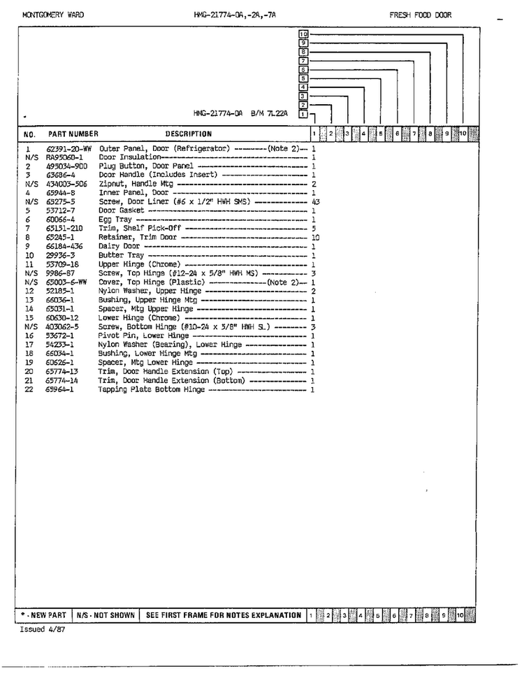Fresh Food Door Page 2 Diagram and Parts List for 21774A  Admiral Refrigerator