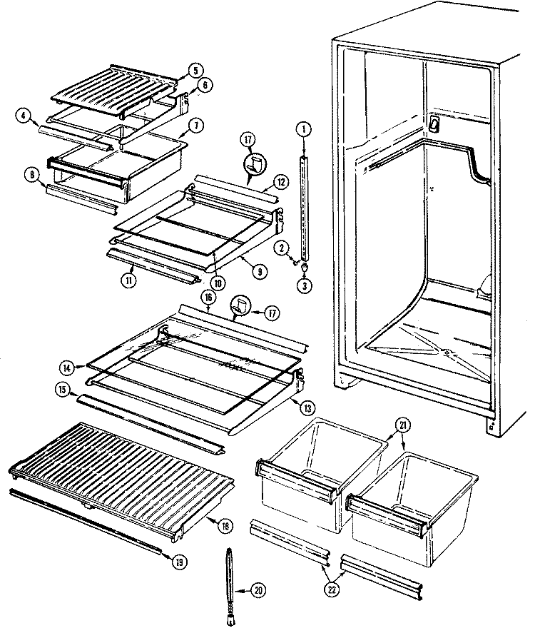 SHELVES & ACCESSORIES Diagram and Parts List for RTCA176AAM  Admiral Refrigerator