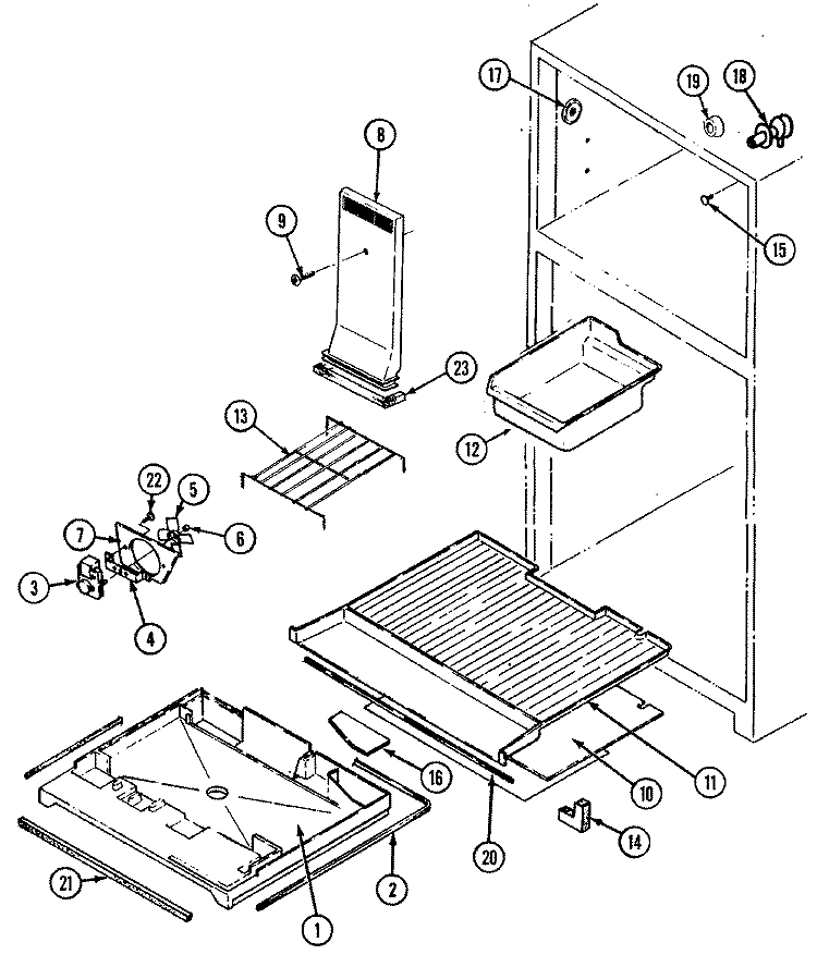 FREEZER COMPARTMENT Diagram and Parts List for GT19X8FA DC54A Admiral Refrigerator