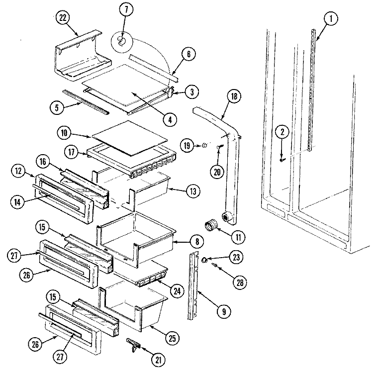 SHELVES & ACCESSORIES Diagram and Parts List for RCE224RDV DS38A Maytag Refrigerator