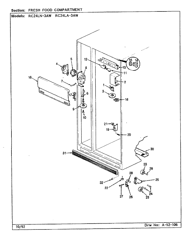 FRESH FOOD COMPARTMENT Diagram and Parts List for RC24LN-3AW CS83A Amana Refrigerator