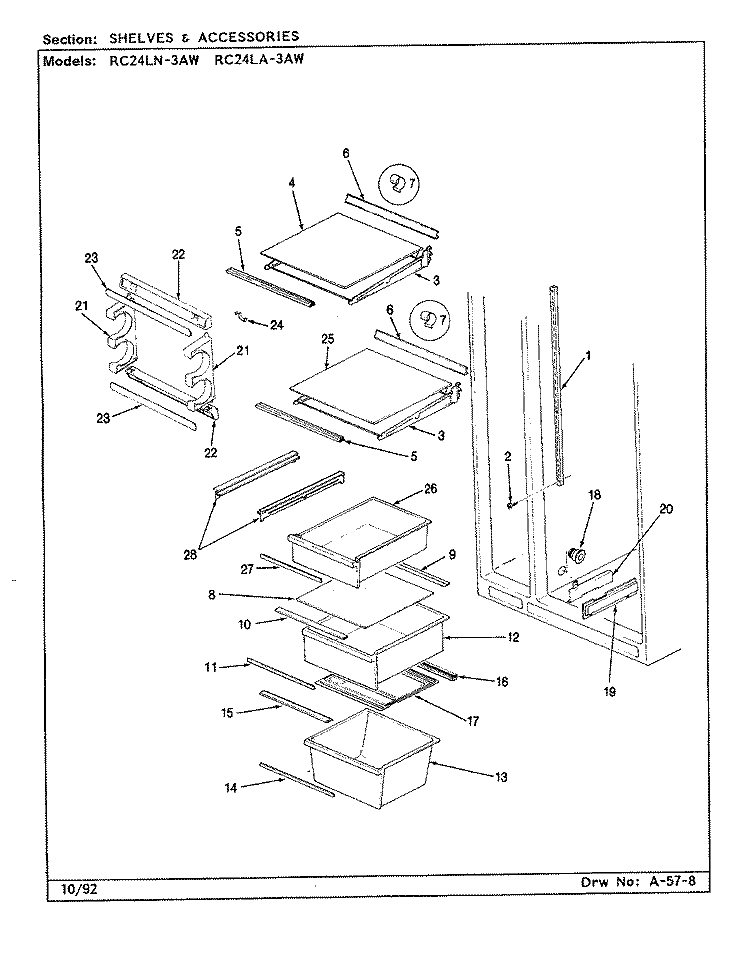 SHELVES & ACCESSORIES Diagram and Parts List for RC24LN-3AW CS83A Amana Refrigerator