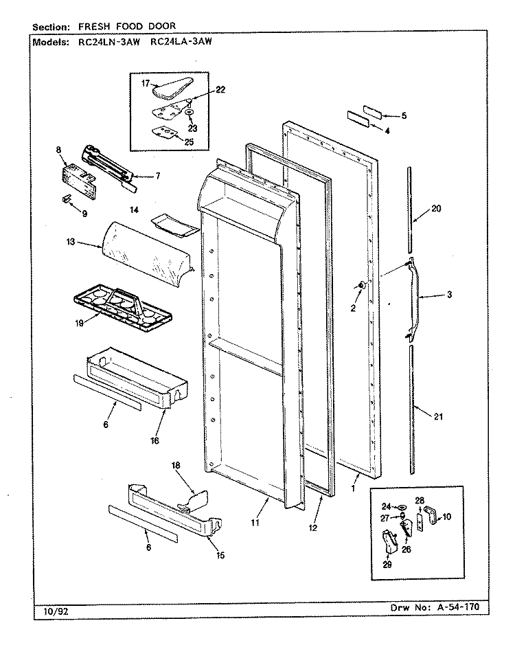 FRESH FOOD DOOR Diagram and Parts List for RC24LA-3AW CS84A Amana Refrigerator