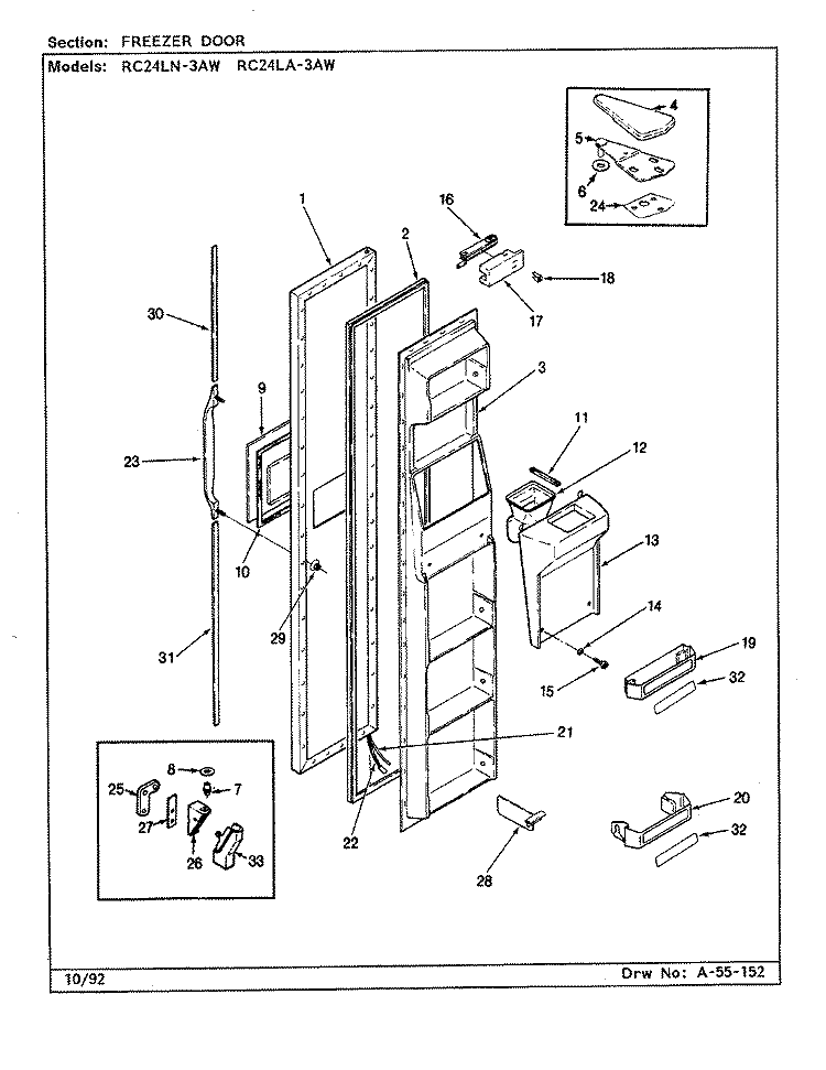 FREEZER DOOR Diagram and Parts List for RC24LN-3AW CS83A Amana Refrigerator