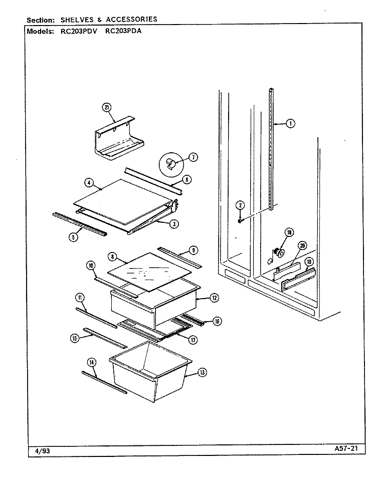 SHELVES & ACCESSORIES Diagram and Parts List for RC203PDV  Magic Chef Refrigerator