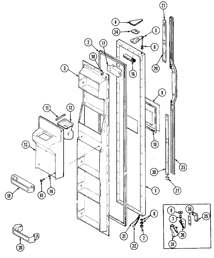 FREEZER DOOR Diagram and Parts List for RC203TDV  Magic Chef Refrigerator