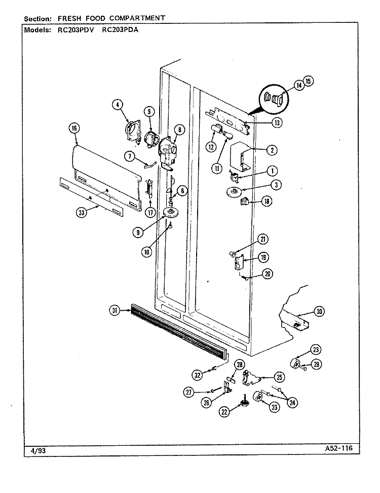 FRESH FOOD COMPARTMENT Diagram and Parts List for RC203PDA DS10A Magic Chef Refrigerator