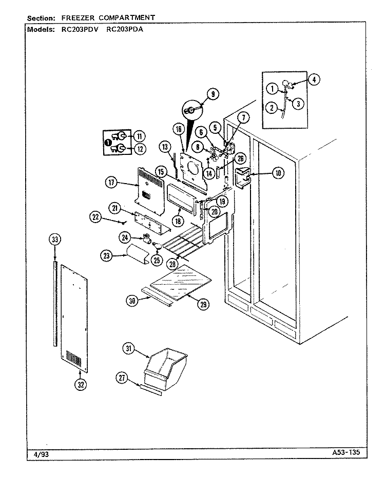 FREEZER COMPARTMENT Diagram and Parts List for RC203PDA DS10A Magic Chef Refrigerator