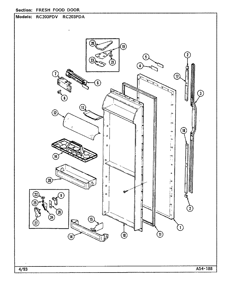 FRESH FOOD DOOR Diagram and Parts List for RC203PDA DS10A Magic Chef Refrigerator