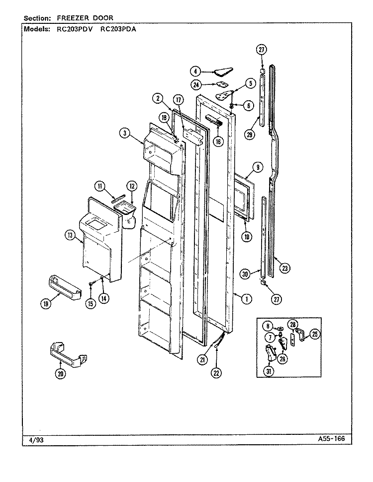 FREEZER DOOR Diagram and Parts List for RC203PDA DS10A Magic Chef Refrigerator