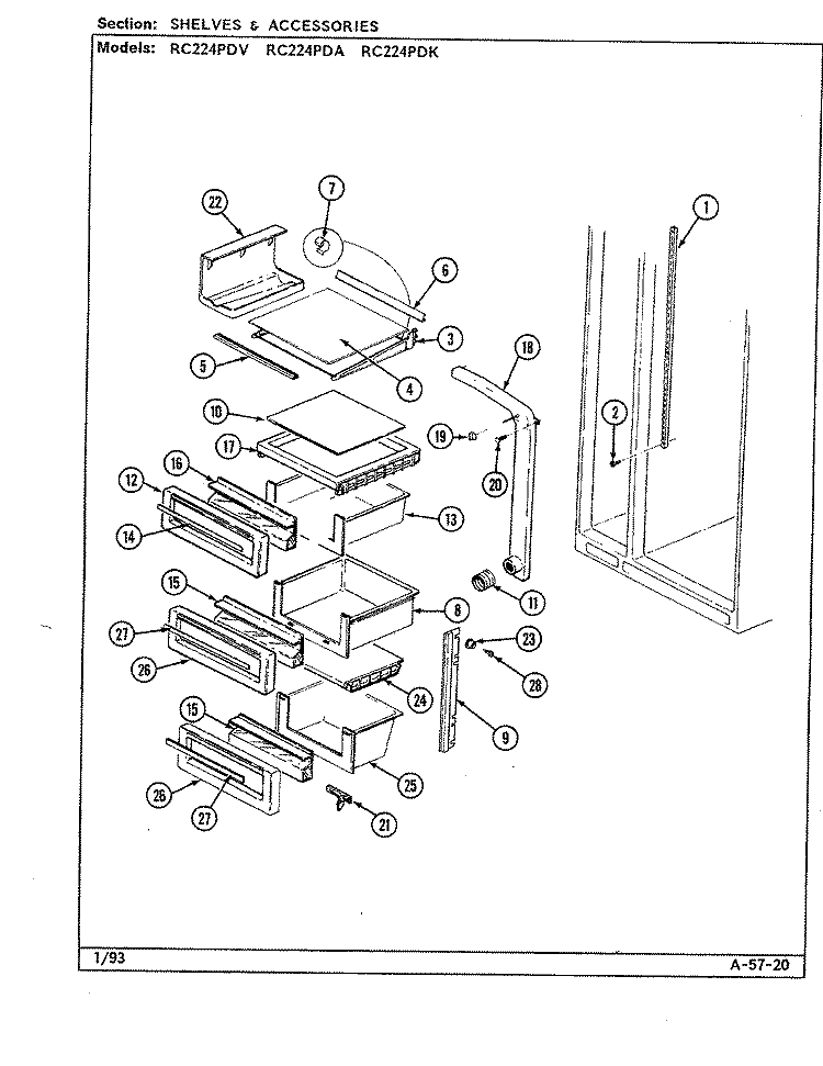 SHELVES & ACCESSORIES Diagram and Parts List for RC224PDV DS32A Amana Refrigerator