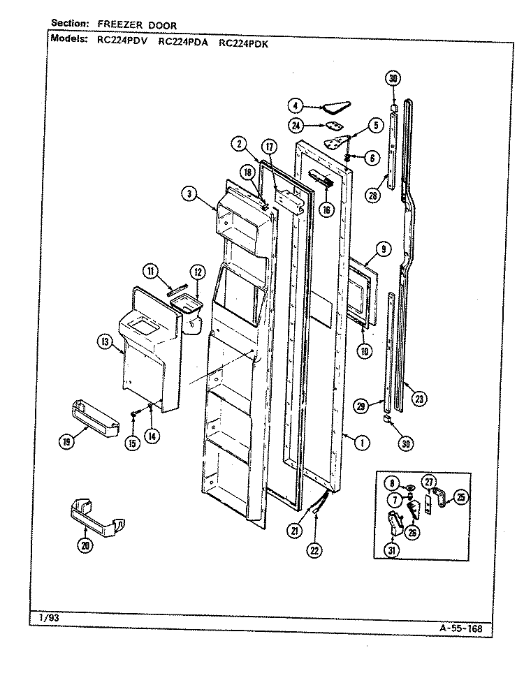 FREEZER DOOR Diagram and Parts List for RC224PDA DS33A Amana Refrigerator