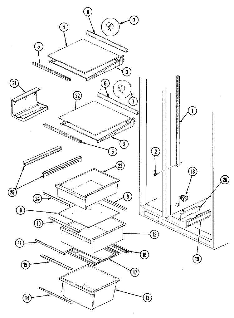 SHELVES & ACCESSORIES Diagram and Parts List for HRNS2239V  Admiral Refrigerator