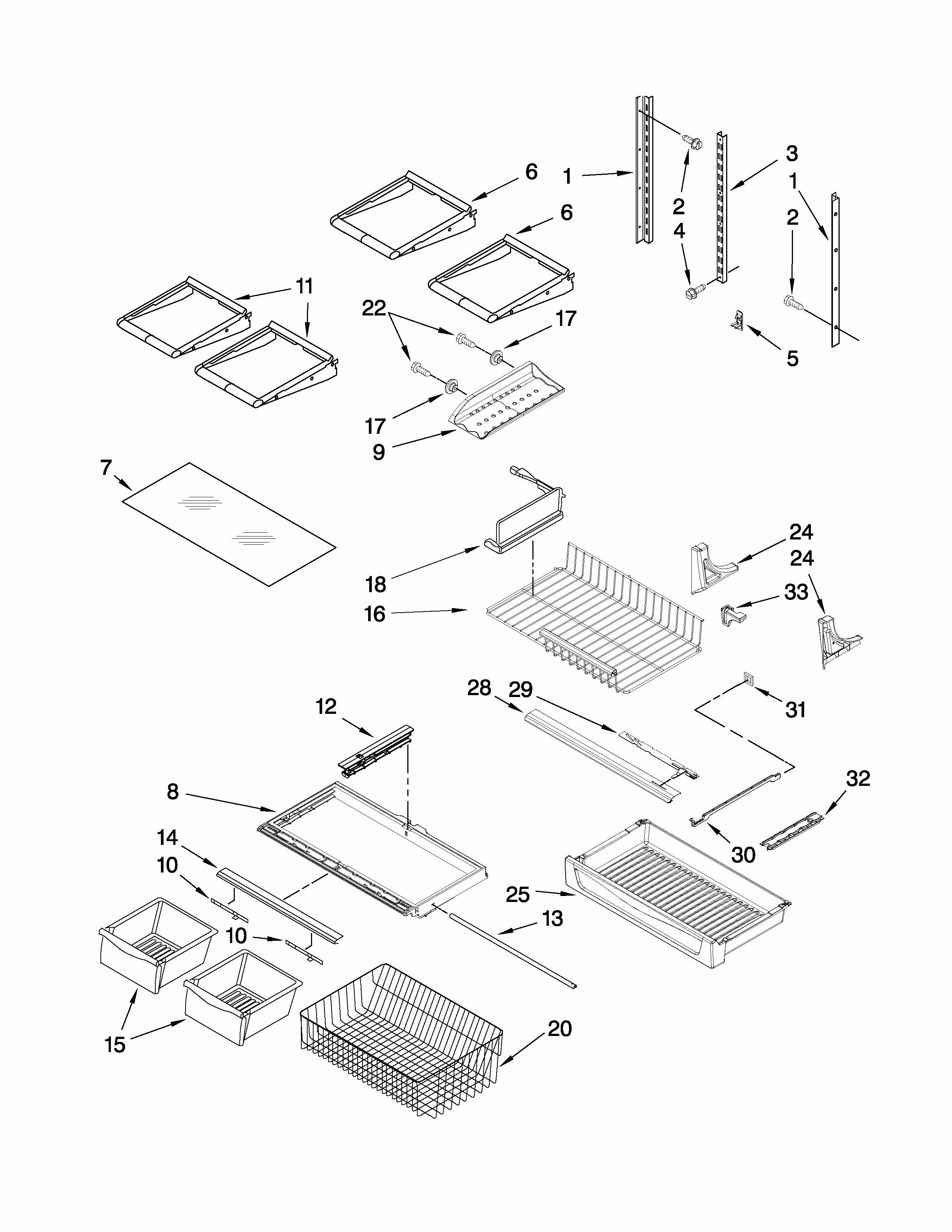 Shelf Parts Diagram and Parts List for GB6525PEAW2  Maytag Refrigerator