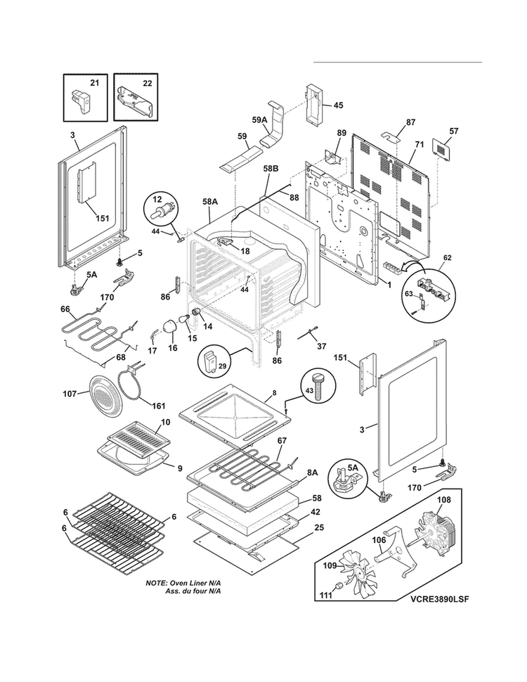 Body Diagram and Parts List for CRE3890LSH  Crosley Range