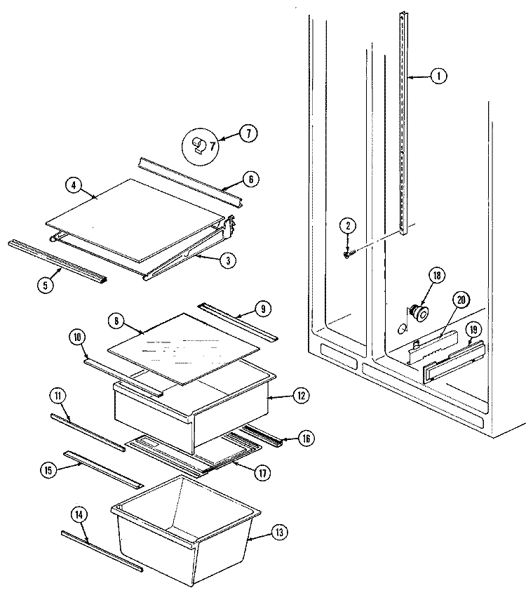 SHELVES & ACCESSORIES Diagram and Parts List for GS20B8D3B  Maytag Refrigerator