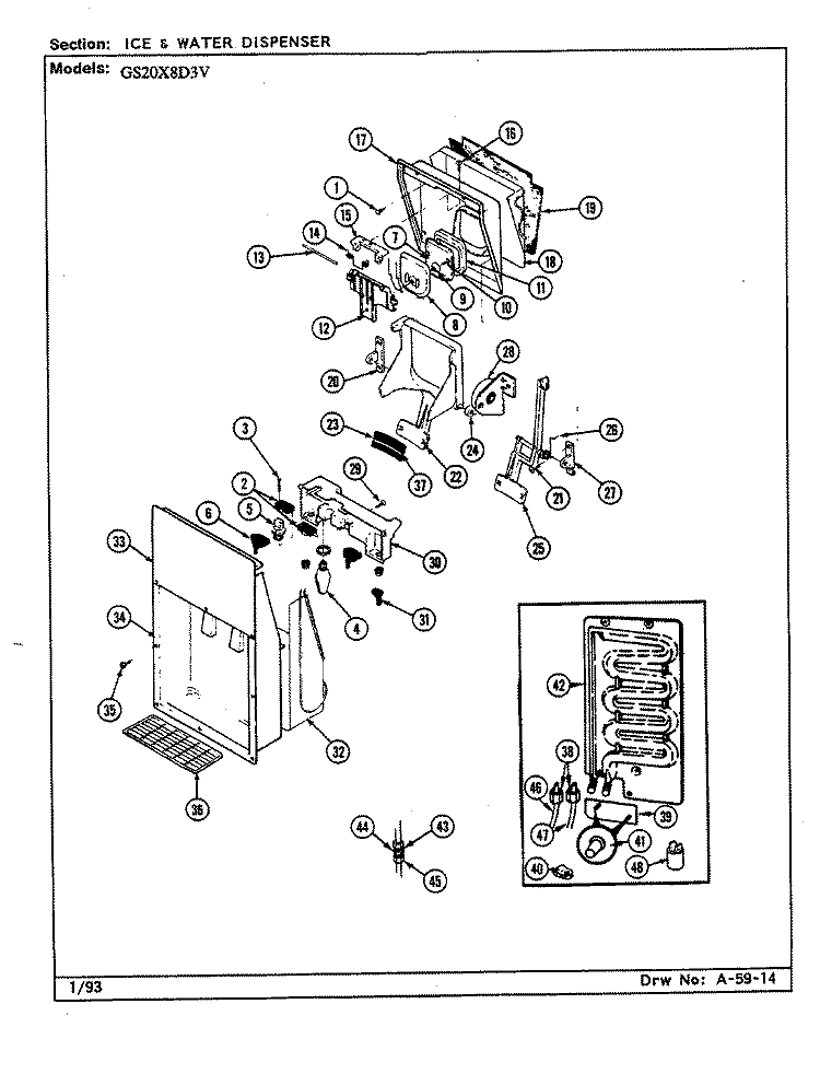ICE & WATER DISPENSER Diagram and Parts List for GS20X8D3V  Admiral Refrigerator