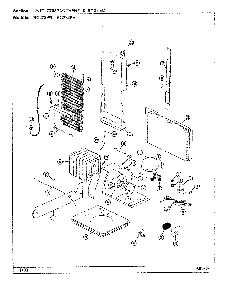 UNIT COMPARTMENT & SYSTEM Diagram and Parts List for RC223PW DS11A Amana Refrigerator