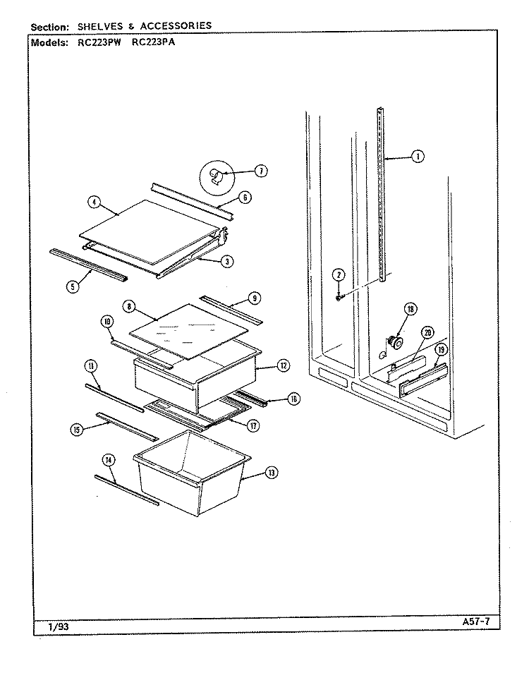 SHELVES & ACCESSORIES Diagram and Parts List for RC223PW DS11A Amana Refrigerator