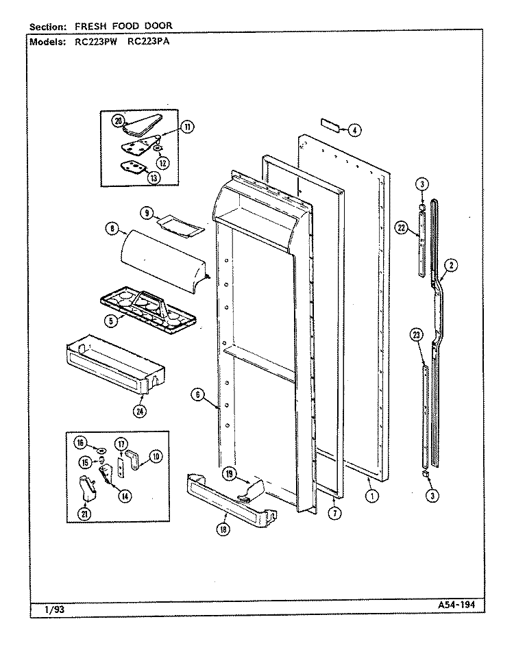 FRESH FOOD DOOR Diagram and Parts List for RC223PW DS11A Amana Refrigerator