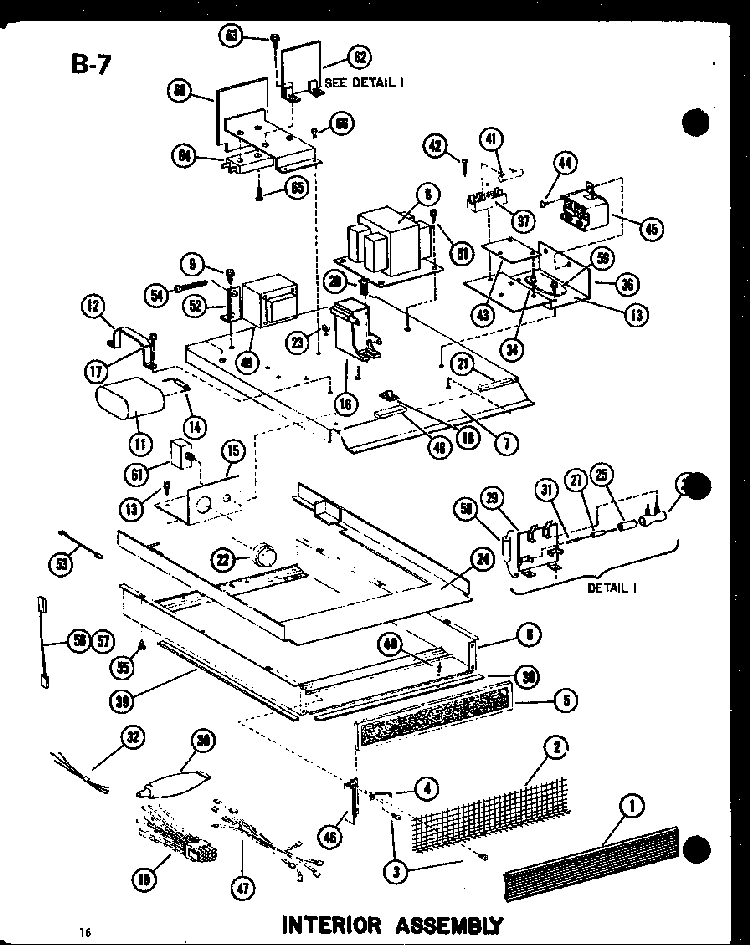 Interior Assembly Diagram and Parts List for RC-10S P73829-1M Amana Microwave